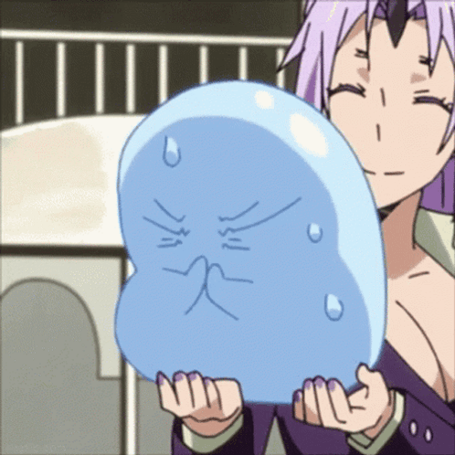 Purple-Haired Girl Holding Blue Ball With Face GIF