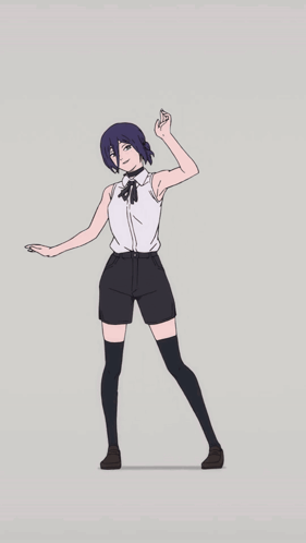 Purple-Haired Girl in Black Shorts Dancing