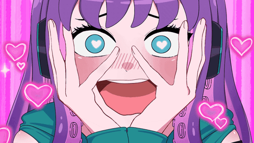Purple-Haired Girl Making Funny Face With Hands GIF
