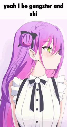 Purple-Haired Girl With Green Eyes In Maid Outfit GIF