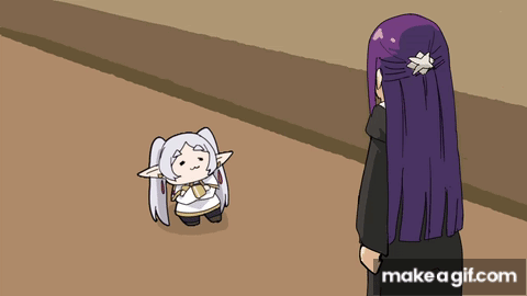 Purple Haired Woman Next To Elf Girl GIF
