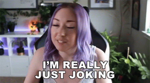 Purple Haired Woman Says I'm Really Just Joking GIF