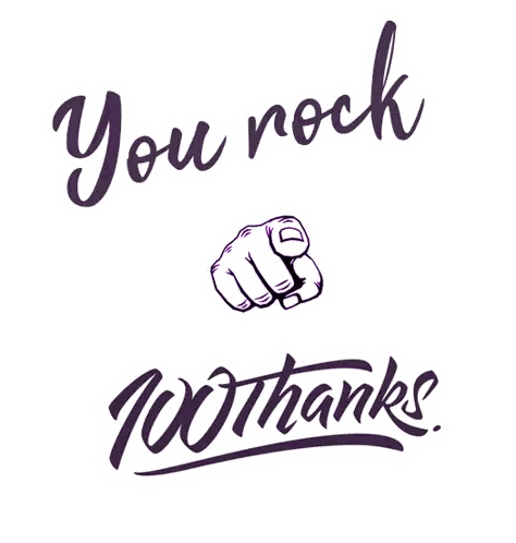Purple Hand Pointing You Rock 100 Thanks