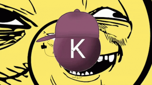 Purple Hat With Letter K in Front of Yellow Face