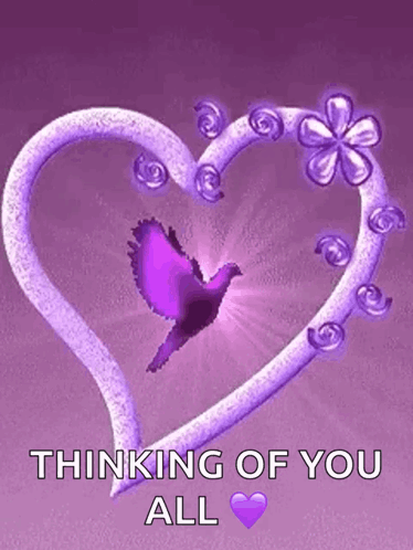 Purple Heart And Bird Thinking Of You All GIF
