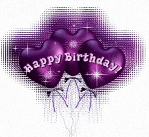 Purple Heart Shaped Balloons With The Words Happy Birthday On Them GIF