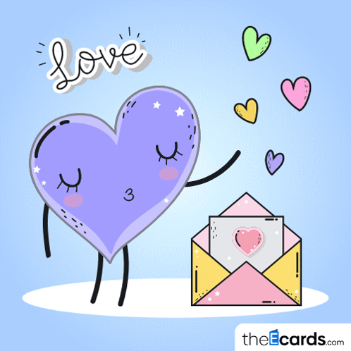 Purple Heart Standing Next To Envelope With Letter GIF