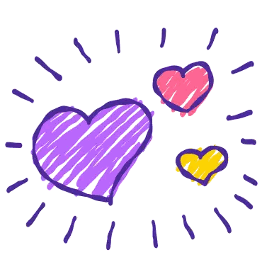 Purple Heart Surrounded by Two Pink and Yellow Hearts