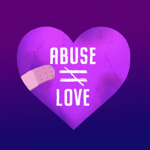 Purple Heart With Bandage Saying Abuse Equals Love
