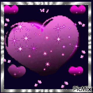 Purple Heart With Pink Hearts and Butterflies