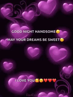 Purple Hearts Good Night Handsome GIF