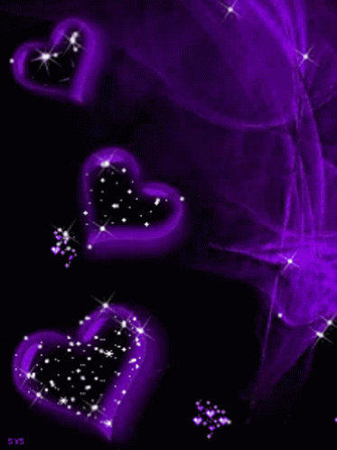 Purple Hearts On A Black Background With The Letters Svs Below Them GIF