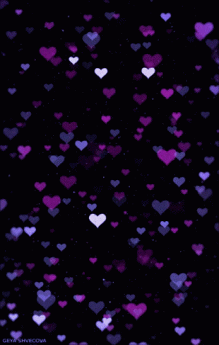 Purple Hearts On A Black Background With The Name Geychvecova GIF