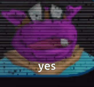 Purple Hippopotamus Sitting On Brick Wall Saying Yes GIF