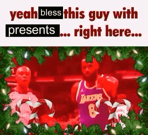 Purple Lakers Jersey Basketball Player Holding Candy Canes