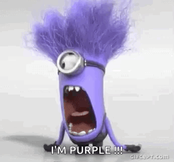 Purple Minion With Purple Hair and Glasses Screaming
