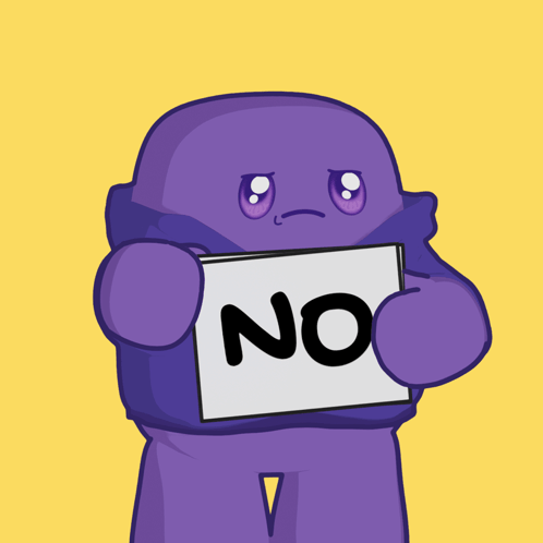 Purple Monster Holding Sign Saying No GIF