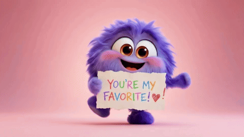 Purple Monster Holding You're My Favorite Sign GIF