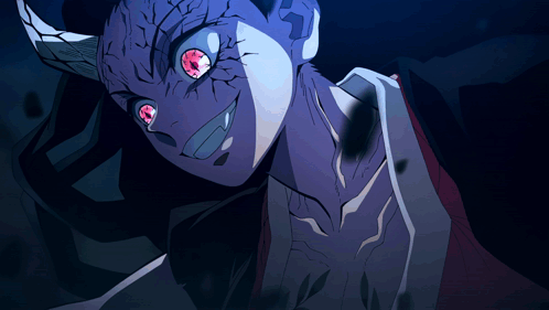 Purple Monster Horns Red Eyes Stares at Camera