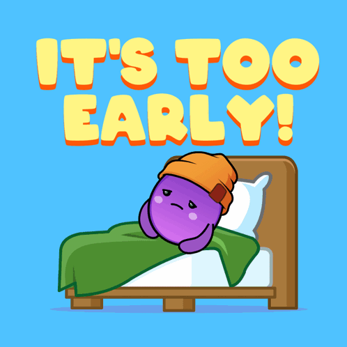 Purple Monster In Bed Saying It's Too Early GIF