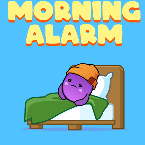Purple Monster in Bed With Morning Alarm