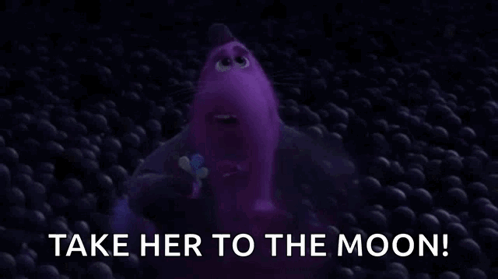 Purple Monster Surrounded By Black Balls Saying Take Her To The Moon GIF