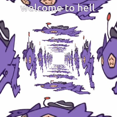 Purple Monsters Saying Welcome to Hell