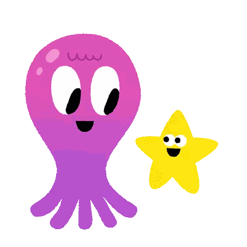 Purple Octopus Next to Yellow Starfish