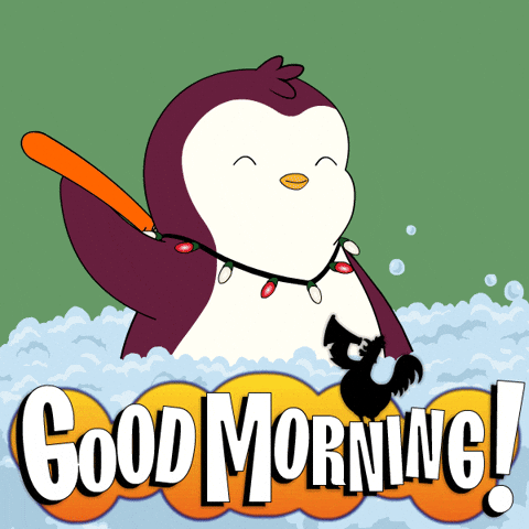 Purple Penguin Bath Time Good Morning GIF