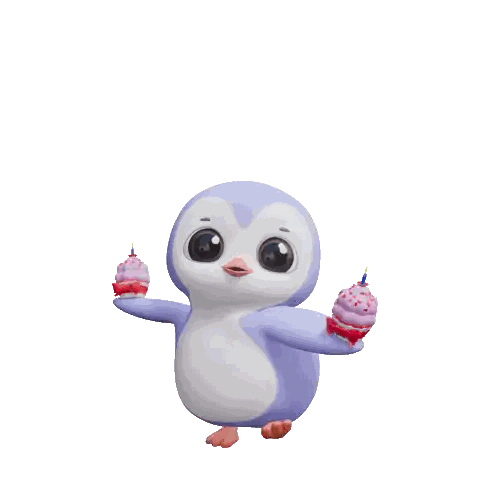 Purple Penguin Holding Cupcakes with Candles