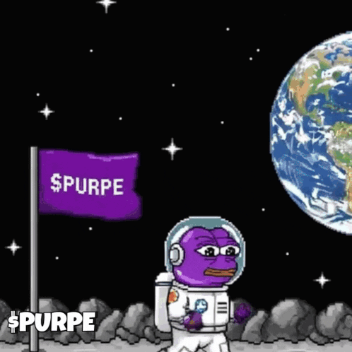 Purple Pepe The Frog Standing On Moon Next To Flag GIF
