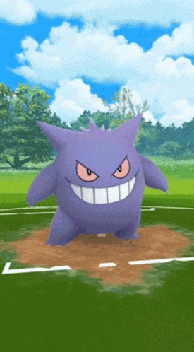 Purple Pokemon Standing On Dirt Baseball Field GIF