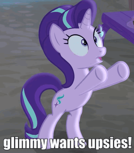Purple Pony Saying Glimmy Wants Upsies GIF