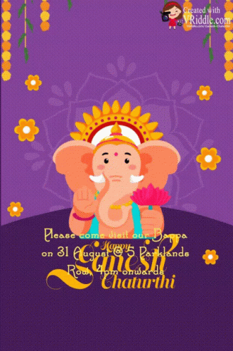 Purple Poster Cartoon Elephant Holding Flower