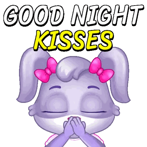 Purple Rabbit with Pink Bow Saying Good Night