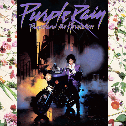 Purple Rain Prince And The Revolution Album Cover Showing A Man Riding A Motorcycle GIF