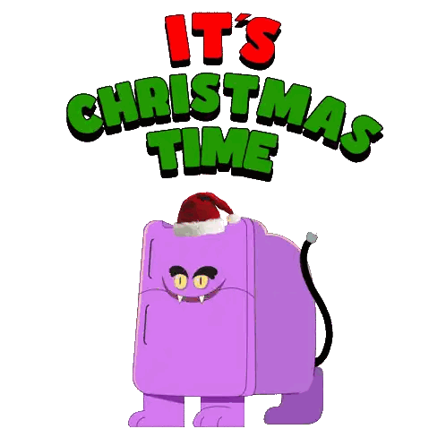 Purple Refrigerator With Santa Hat And Christmas Time