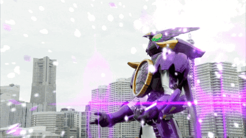 Purple Robot in Snowy City