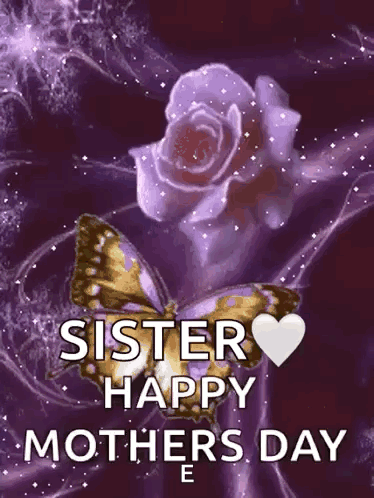 Purple Rose With Butterfly And Happy Mother's Day GIF
