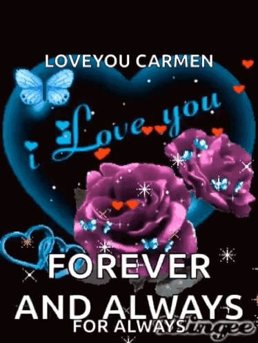 Purple Roses Butterflies Heart I Love You Forever and Always