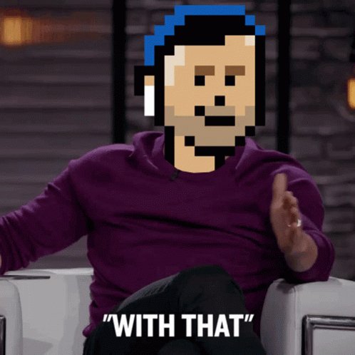 Purple Shirt Man Pixelated Face Saying With That GIF