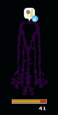 Purple Silhouette Pixel Art With Yellow Bar and Sleeping Icon