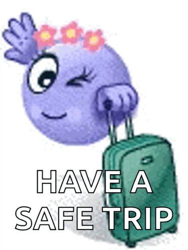 Purple Smiley Carrying Green Suitcase Have A Safe Trip