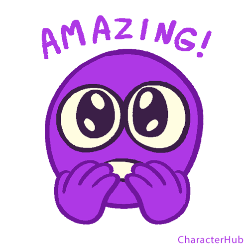 Purple Smiley Face With Big Eyes Saying Amazing GIF