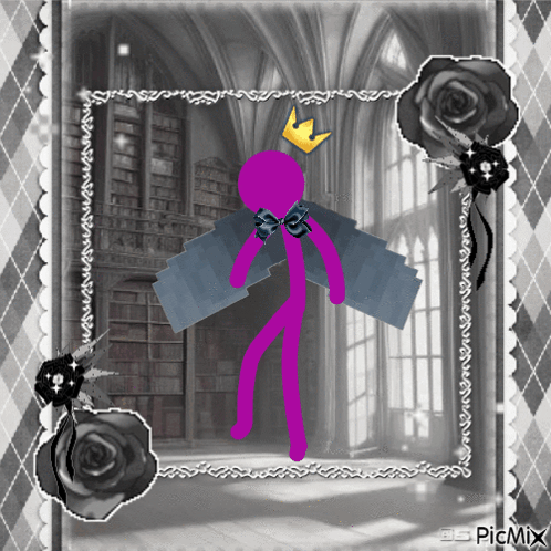 Purple Stick Figure With Wings And Crown GIF