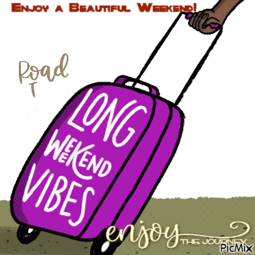 Purple Suitcase Saying Long Weekend Vibes