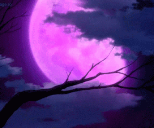 Purple Super Moon And Flying Bird GIF