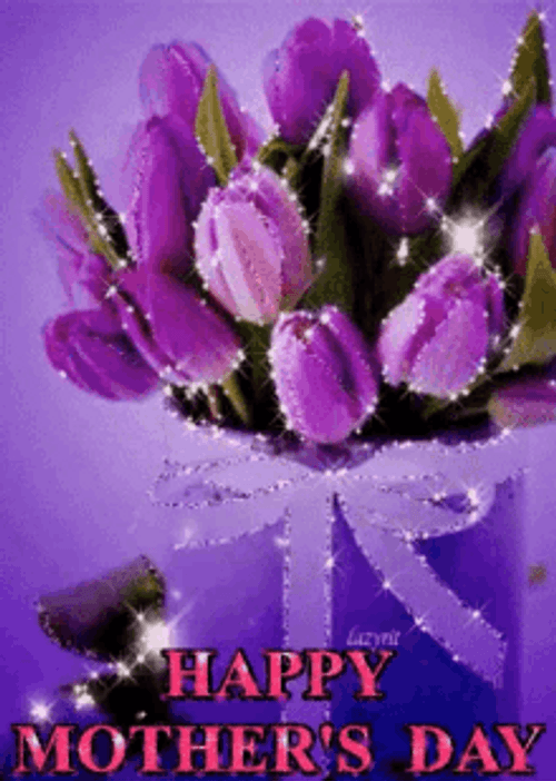 Purple Tulips Sparkling Happy Mothers Day Niece GIF