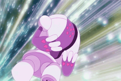 Purple White Cartoon Character With Hearts On Feet GIF