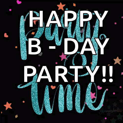 Purple White Happy B-Day Party Black Background